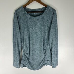 Gap Fit Breathe Maternity Athletic Top Long Sleeve Ruching Green Large